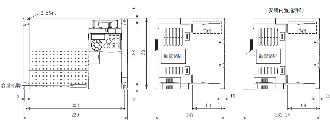 FR-E740-5.5K、7.5K-CHT尺寸圖